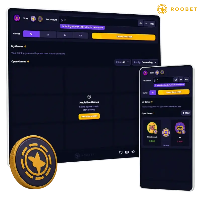 Coinflip on Roobet — Online Instant Game, illustration