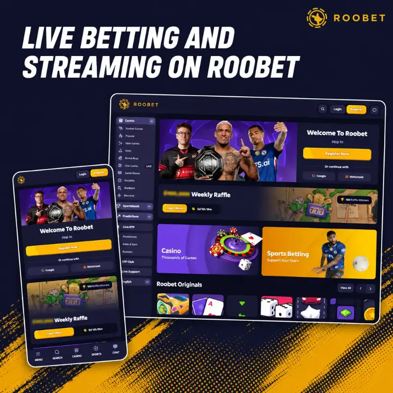 Live Betting and Streaming on Roobet, illustration