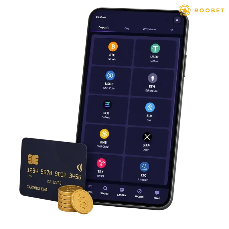 Roobet Payment Methods — Deposits and Withdrawals, illustration