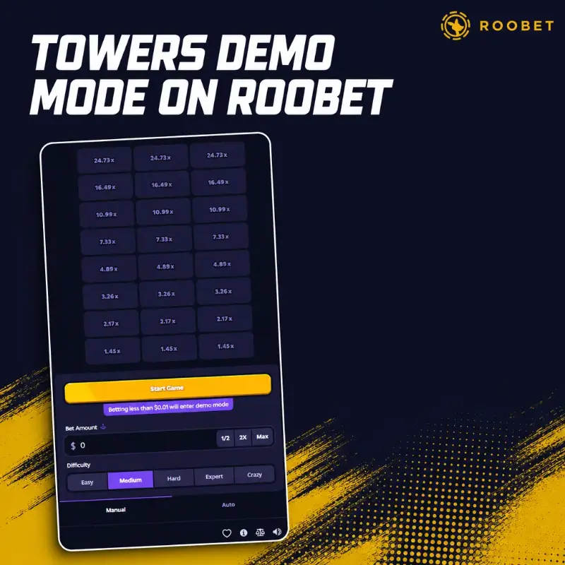 Towers Demo Mode on Roobet, illustration