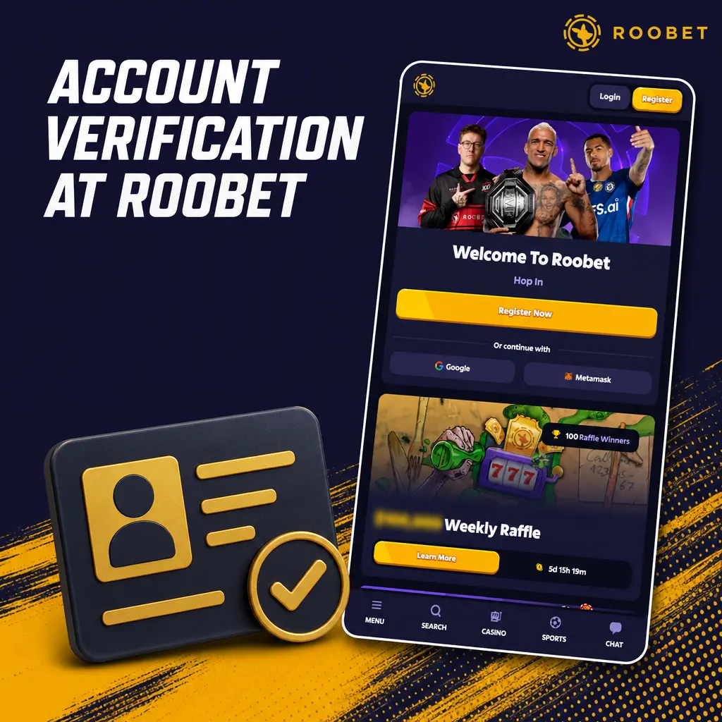 Account verification process at Roobet showing KYC identity and age confirmation steps for secure withdrawals