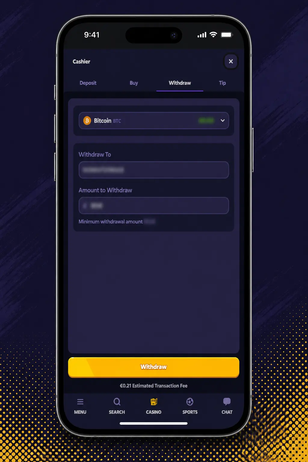 Step-by-step screenshot showing how to withdraw funds from Roobet using UPI, CASH, or crypto