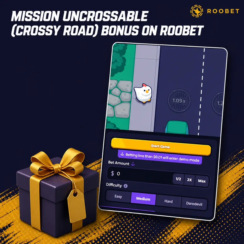 Roobet Rakeback and Roowards bonus details for Mission Uncrossable (Crossy Road) wagering rewards