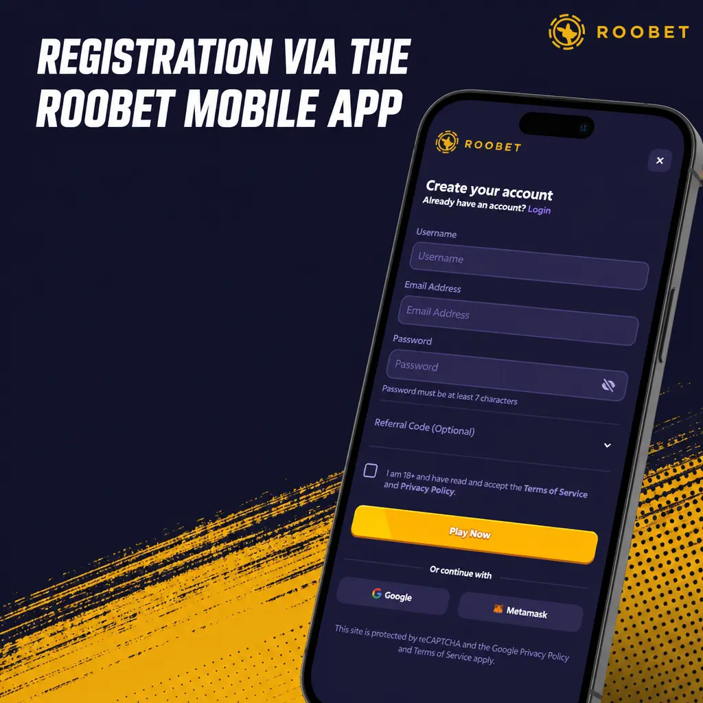 Step-by-step guide to registering a Roobet account using the mobile browser or installed progressive web app.