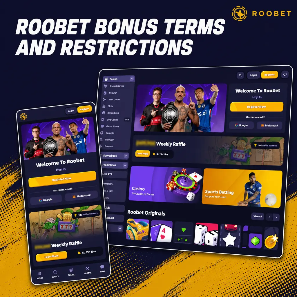 Roobet bonus terms: one per IP, $5 max bet, 5x win cap on no-deposit bonuses, 7-day expiry, and anti-abuse rules.