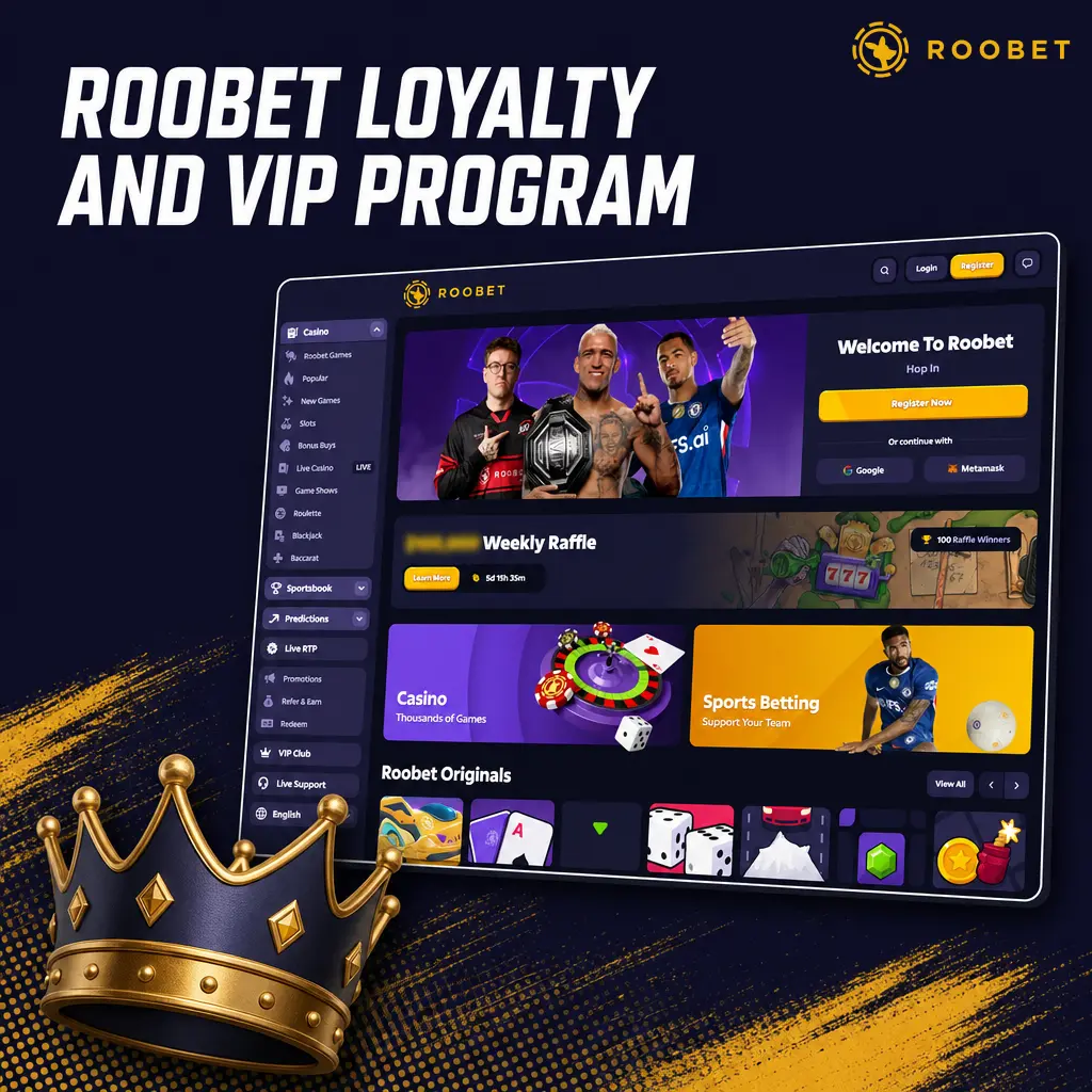 Roobet Rooperks VIP program tier chart showing rakeback rates from Rookie to Diamond level