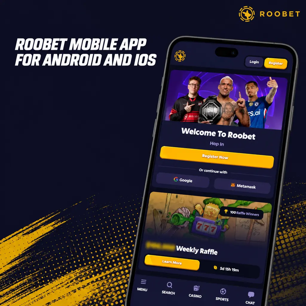 Roobet mobile app setup guide showing Android APK download and iOS web app installation via Safari home screen.
