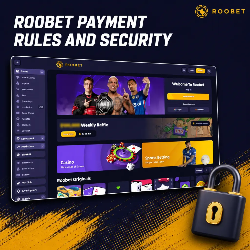 Roobet payment rules: account match, bonus wagering, identity verification, SSL encryption, and anti-fraud checks for secure transactions.