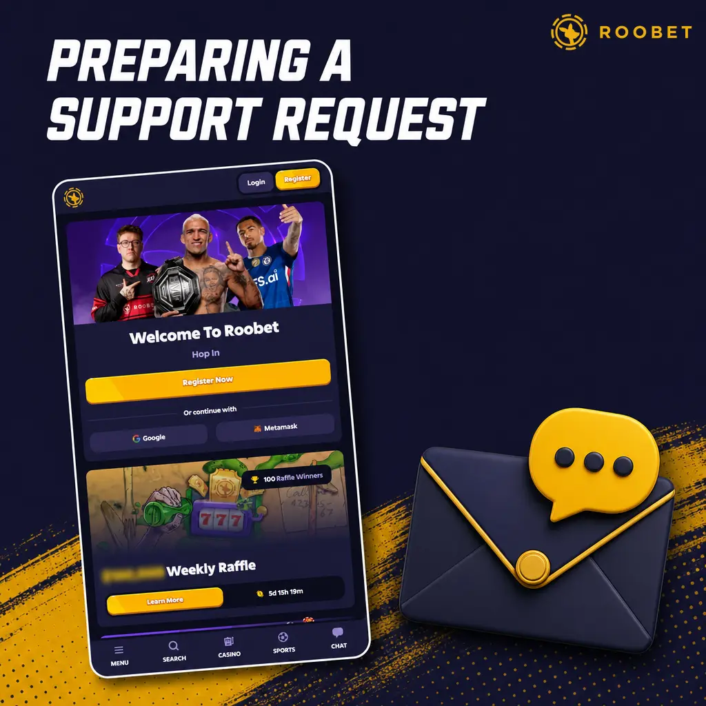 Checklist for preparing a complete Roobet support request with account ID, transaction details, screenshots, and payment info