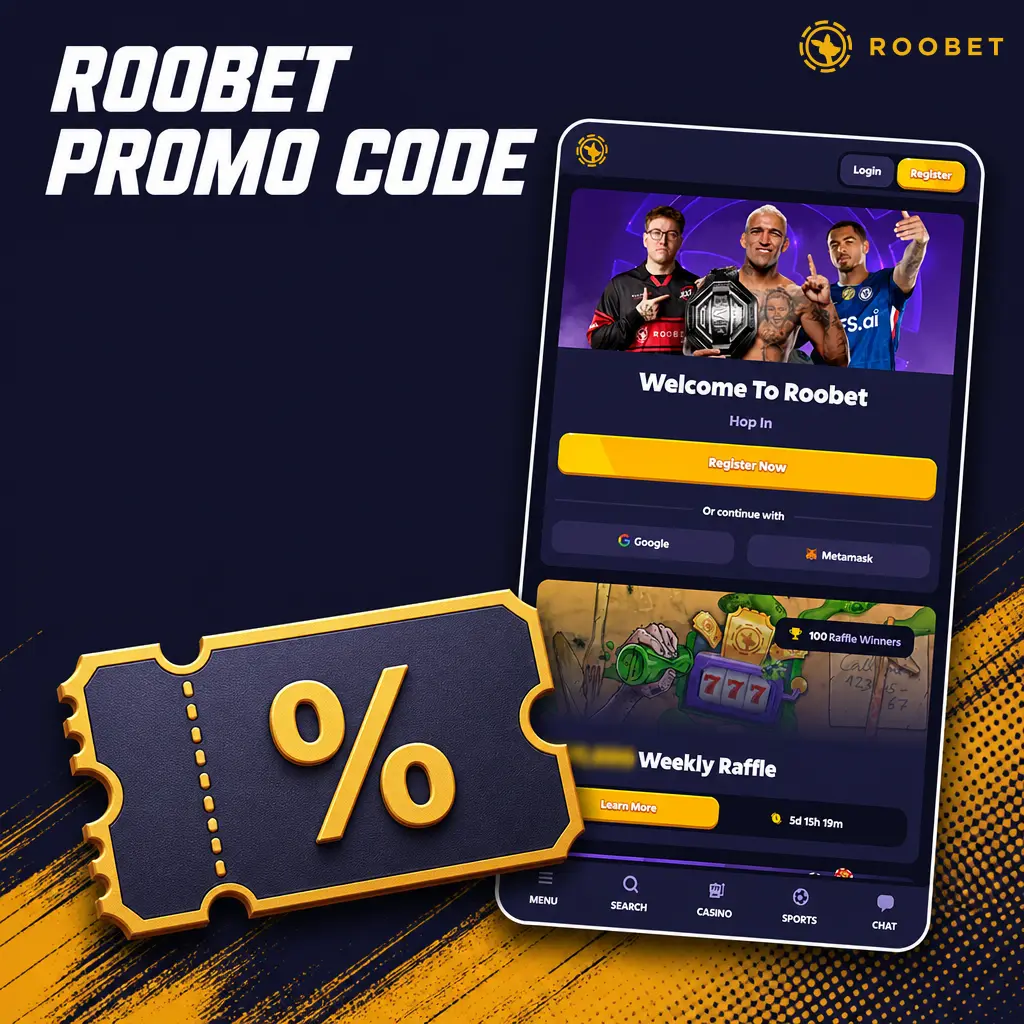 Roobet promo code field at cashier showing automatic 100% deposit match welcome bonus offer