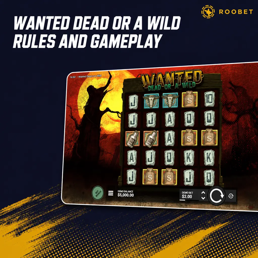 Wanted Dead or a Wild slot gameplay: 20-payline Wanted Mode, scatter-triggered Dead Mode with Sticky Wilds and rising multipliers.
