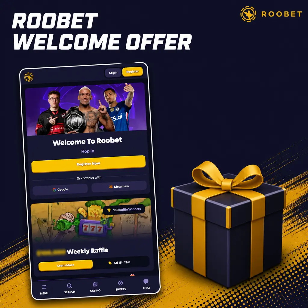 Roobet Welcome Offer: 100% first deposit bonus up to 10,000 INR, 20x wagering, valid 7 days on slots and crash games.